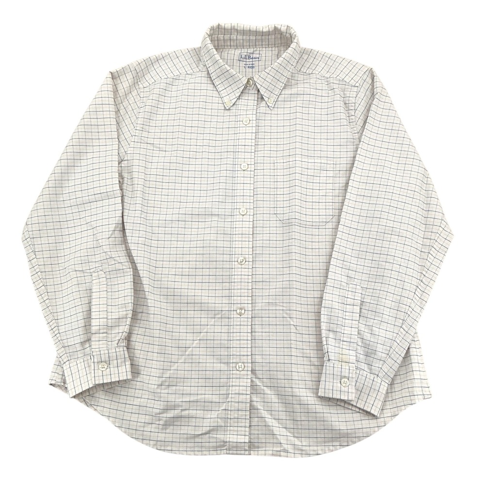 LL Bean Button Down Shirt Mens Large White Pink Navy Grid Cotton Preppy Classic